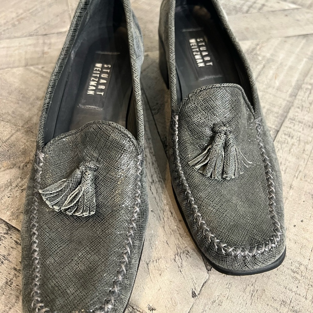 Stuart Weitzman Gray women’s block heels  with Tassels size 9.5 AA soft leather